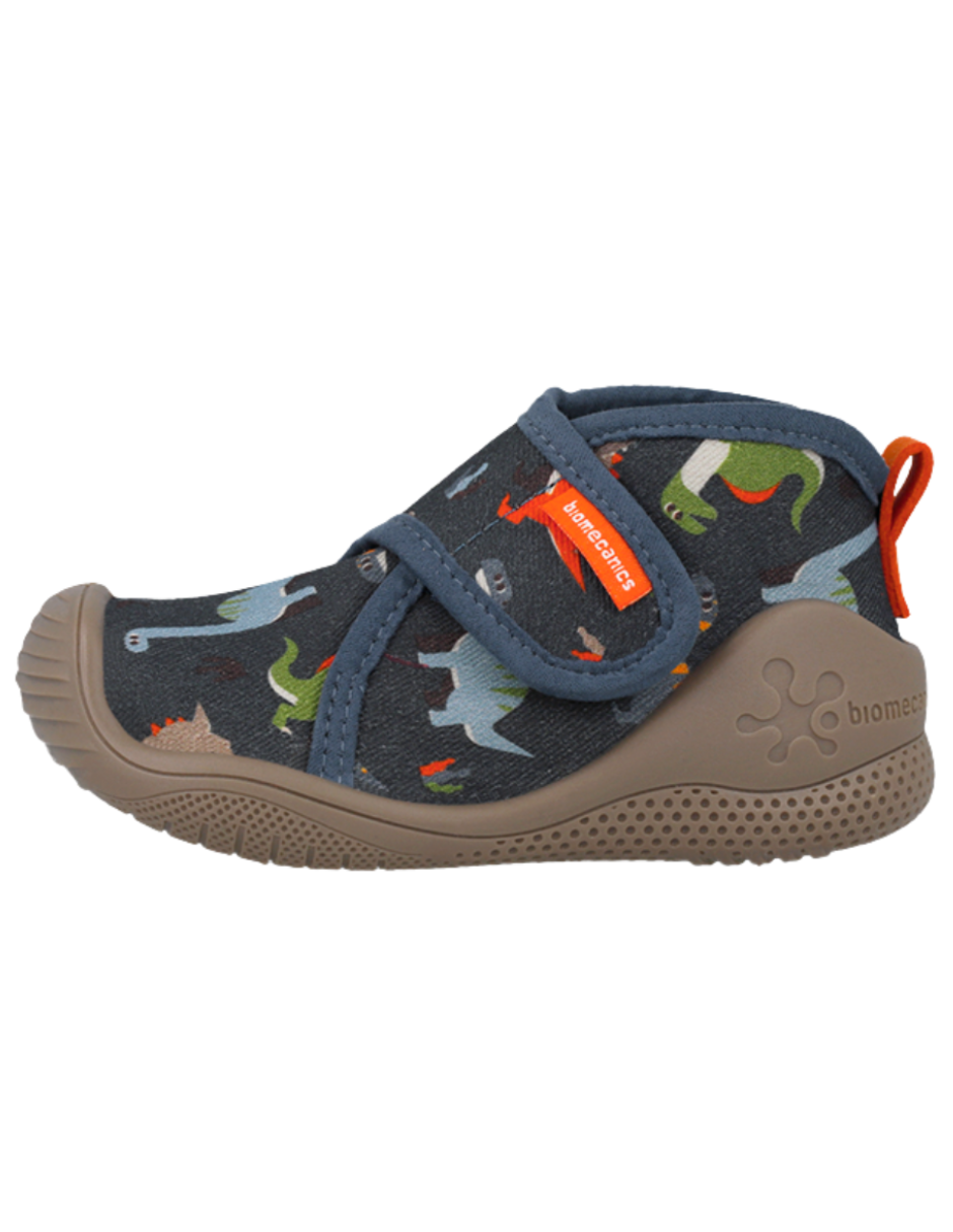 Pantufla Biomecanics Velcro Dinosaurios Gabardina Azules para Niño
