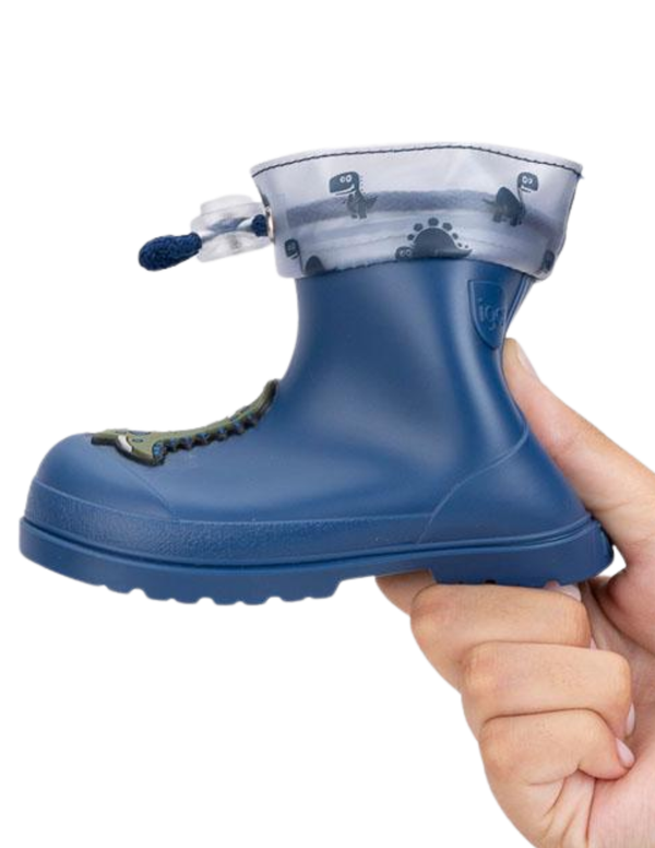 Bota De Lluvia Barefoot Igor Azul Con Dino Para Niño