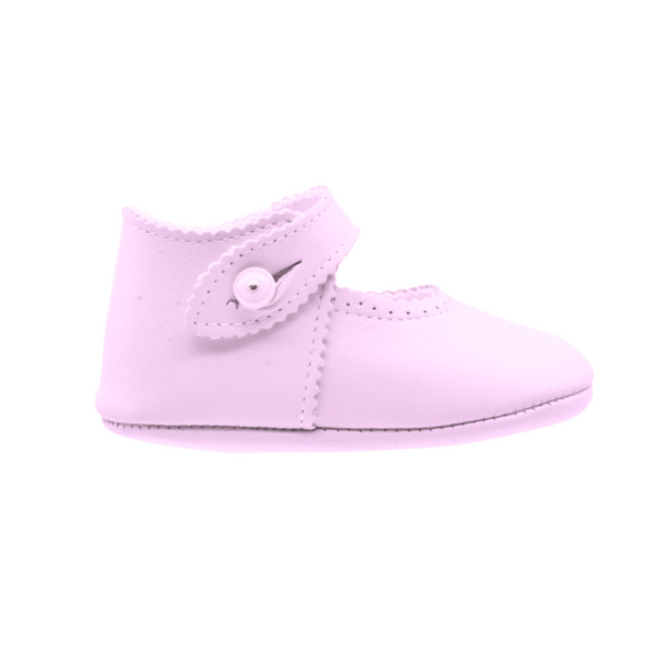 Zapatos Pekis Rosas de Piel con Botón para Bebé
