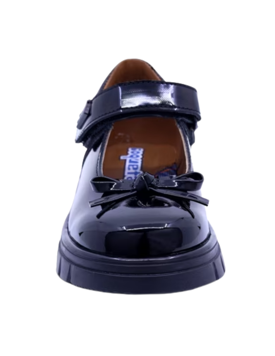 Zapato Coqueta Escolar Charol Moño Con Velcro Negros para Niña