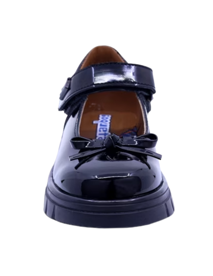 Zapato Coqueta Escolar Charol Moño Con Velcro Negros para Niña