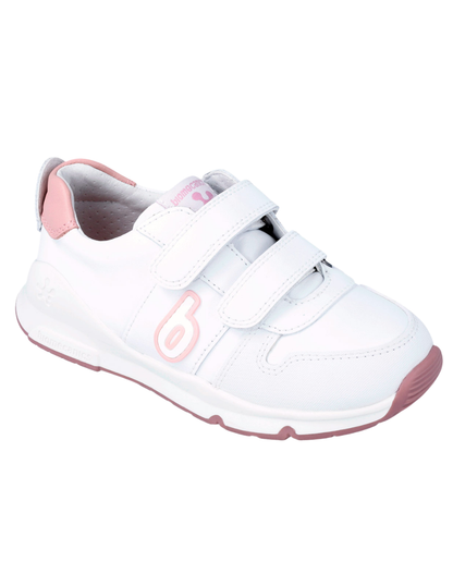 Zapato Basico Biomecanics Blanco-Rosa con Dos Velcros para Niña