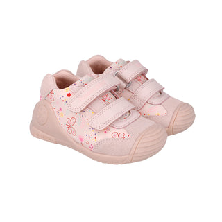 Zapato Niña Piel Rosa con Doble Velcro - BIOMECANICS