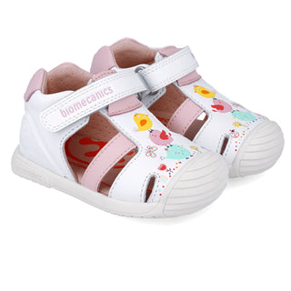Sandalia Niña Piel Beige con Velcro - BIOMECANICS