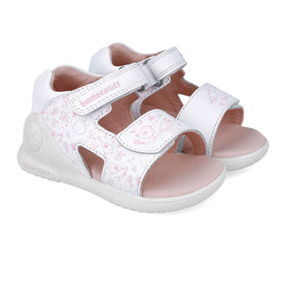 Sandalia Niña Piel Blanca con Estampado y Velcro - Biomecanics