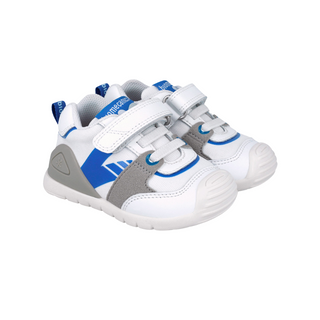 Zapato Niño Elástico con Velcro Blanco y Azul - BIOMECANICS