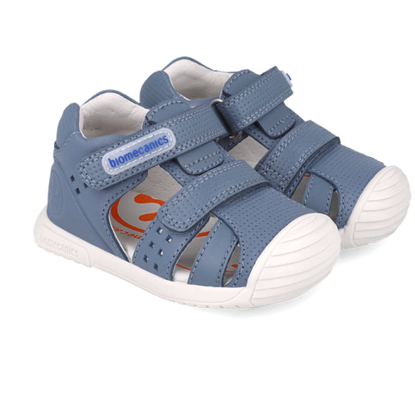 Sandalia Niño Piel Azul con Doble Velcro - BIOMECANICS