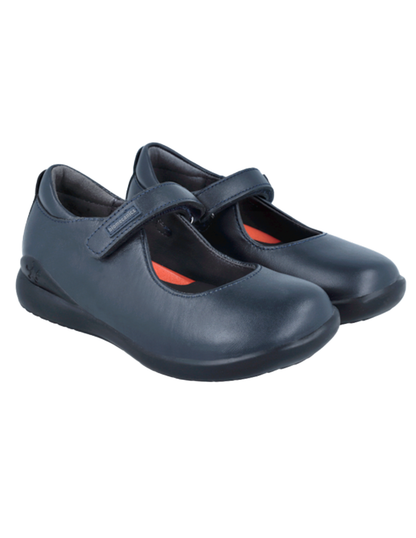 Zapato Biomecanics Escolar Piel Con Velcro Marino para Niña