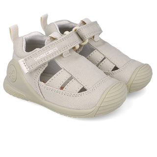 Sandalia Unisex Piel Beige con Velcro - BIOMECANICS