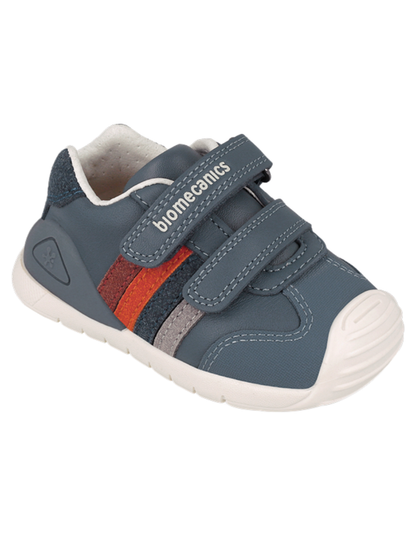 Zapato Biomecanics Botin Doble Franjas Con Velcro Azules para Niño
