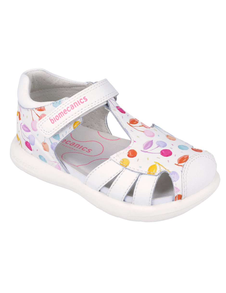 Sandalia Biomecanics Blanco con Puntera Velcro y Estampado para Niña