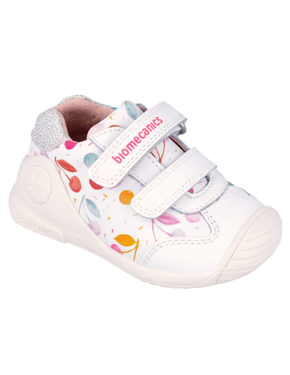 Zapato Biomecanics Blanco Velcro Doble Cerezas para Bebe