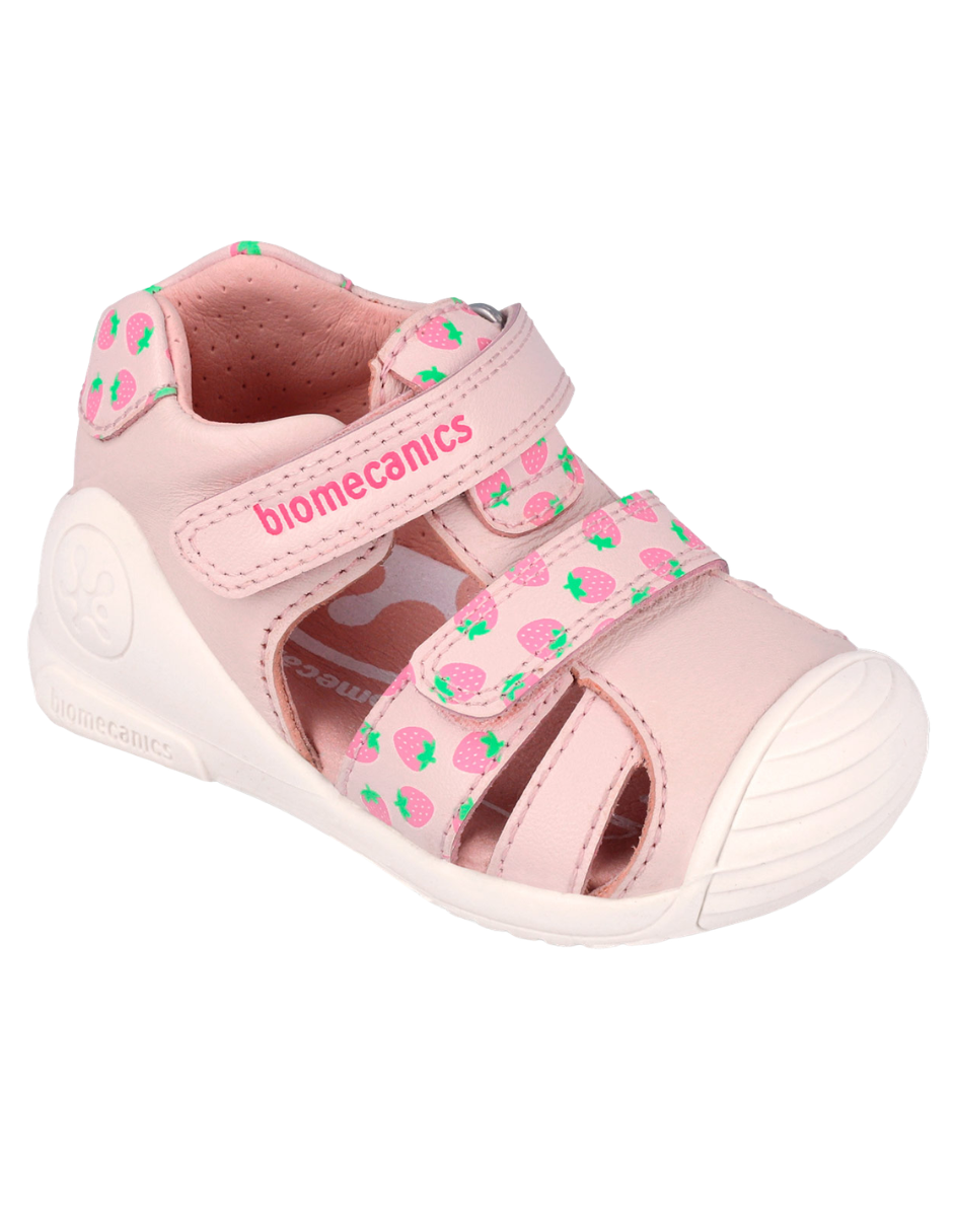 Sandalia Biomecanics Doble Cotton con Velcro y Fresas para Bebé