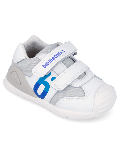 Zapato Biomecanics Blanco-Azul con Dos Velcros B para Bebe