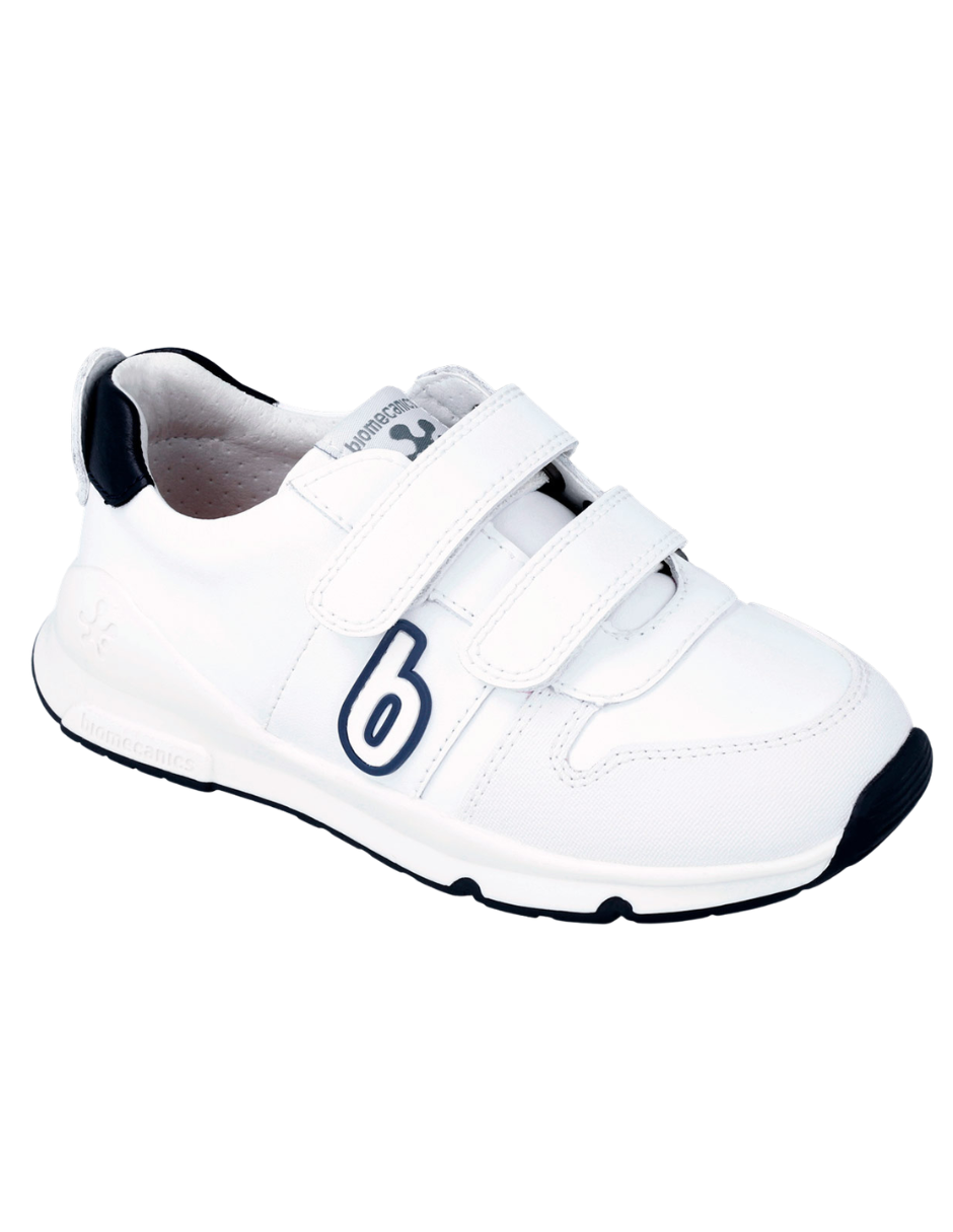 Zapato Basico Biomecanics Blanco-Azul con Dos Velcros Unisex