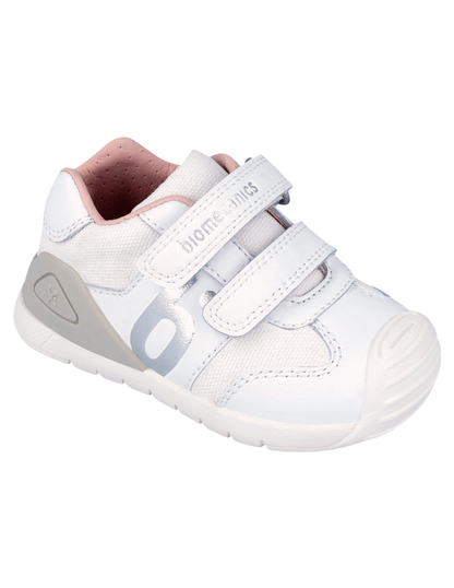 Zapato Biomecanics Blanco-Plata Velcro Doble B para Bebe