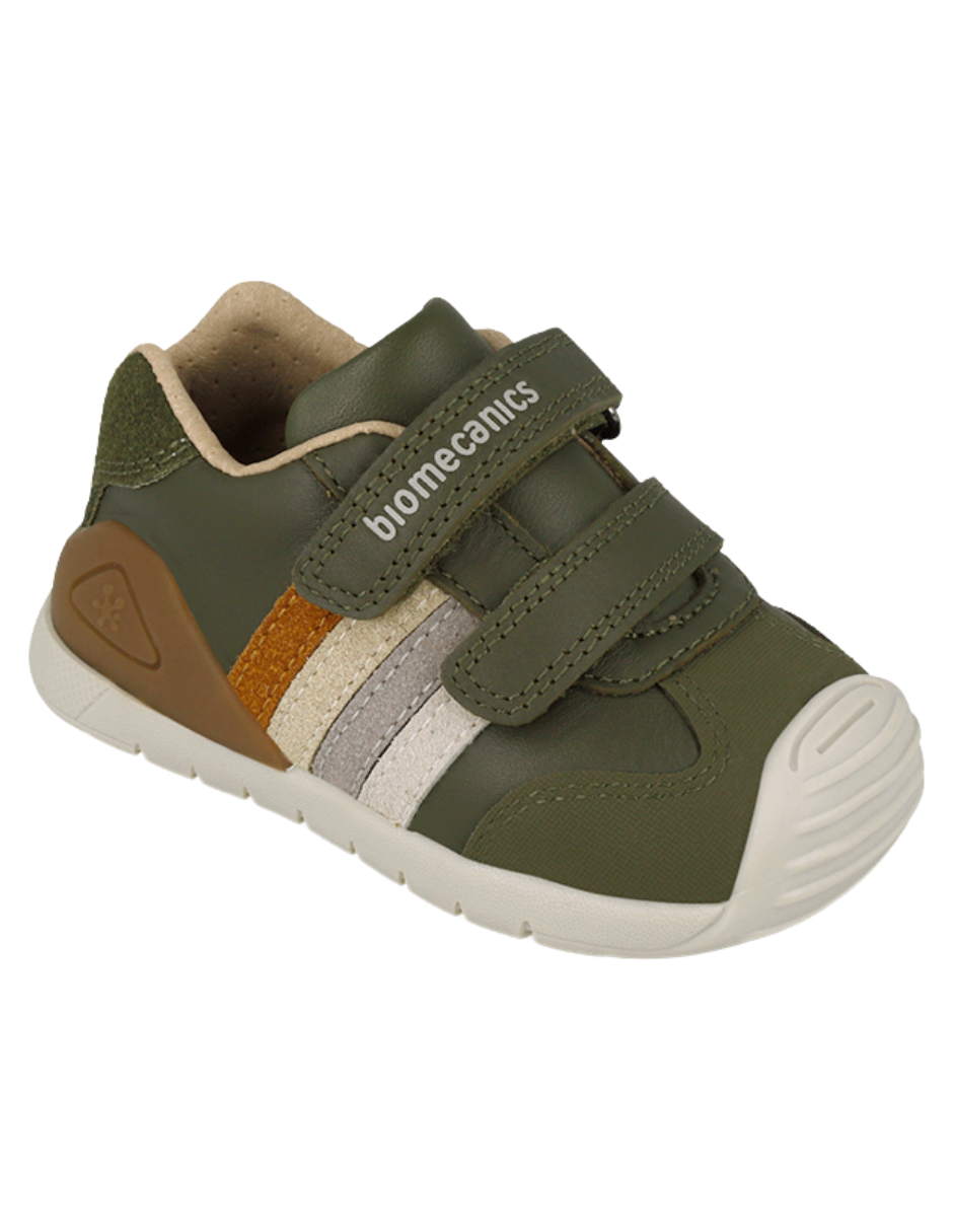 Zapato Biomecanics Botin Doble Franjas Con Velcro Verdes para Niño
