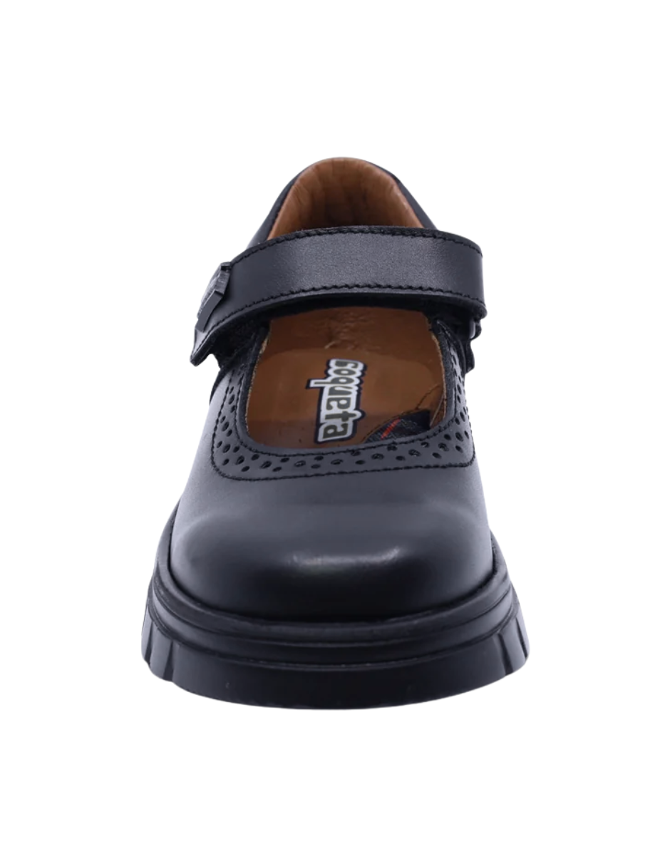 Zapato Coqueta Escolar Punteado Con Velcro Negros para Niña
