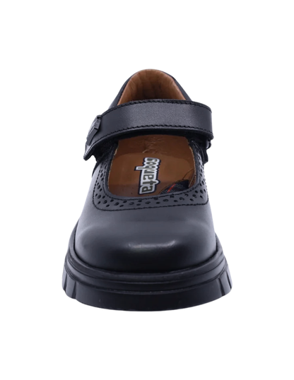 Zapato Coqueta Escolar Punteado Con Velcro Negros para Niña