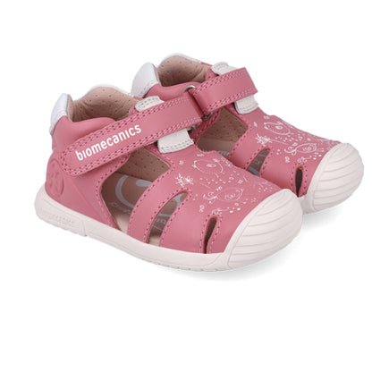 Sandalias Biomecanics Rosa con Velcro y Estampado para Bebé