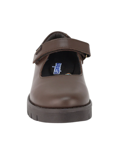 Zapato Coqueta Escolar Suela Rayada Con Velcro Cafés para Niña