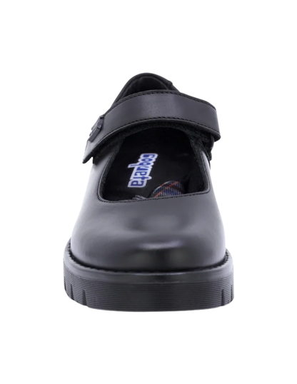 Zapato Coqueta Escolar Suela Rayada Con Velcro Negros para Niña