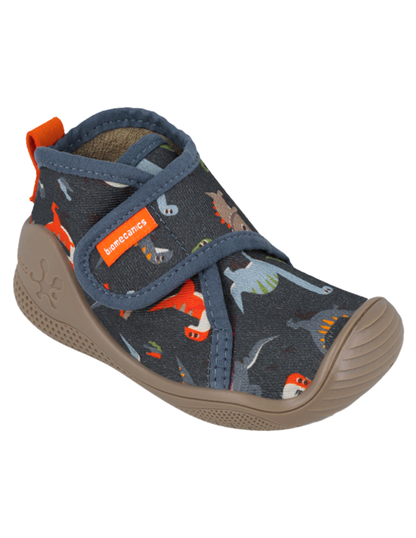 Pantufla Biomecanics Velcro Dinosaurios Gabardina Azules para Niño