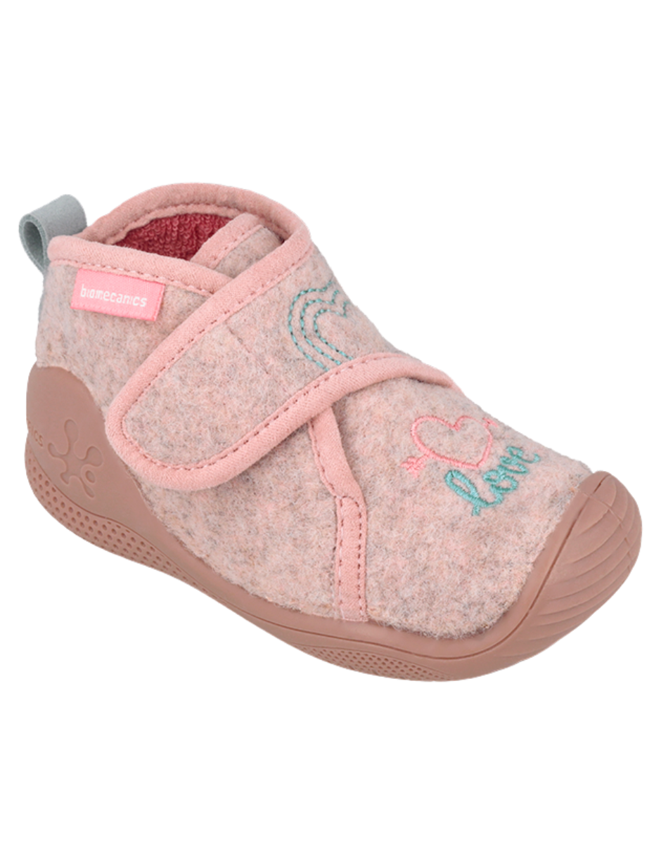 Pantufla Biomecanics Corazones Fieltro Con Velcro Rosas para Niña