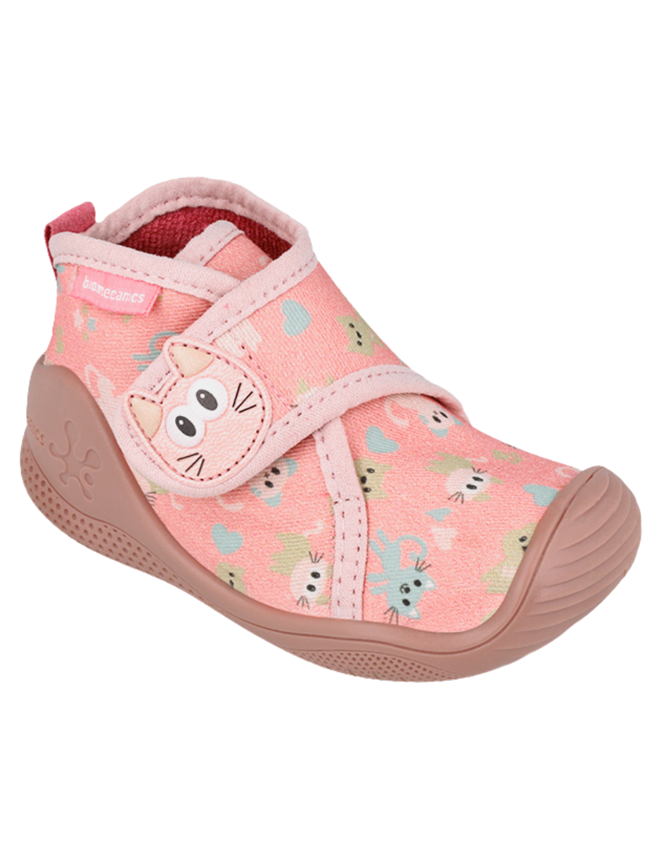Pantufla Biomecanics Gato Gabardina Con Velcro Rosas para Niña