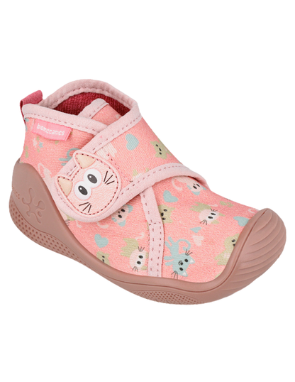 Pantufla Biomecanics Gato Gabardina Con Velcro Rosas para Niña
