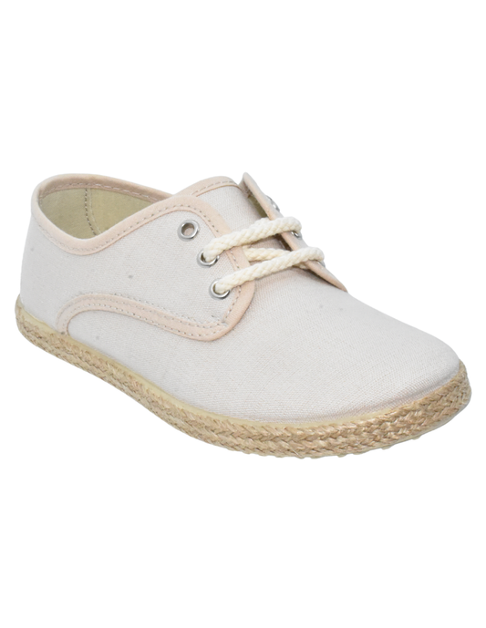 Zapato Pekis Cordones yute lino Beige para Niño