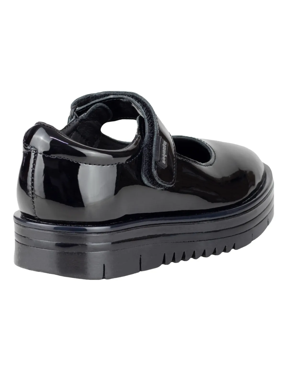 Zapato Coqueta Escolar Charol Con Velcro Negros para Niña
