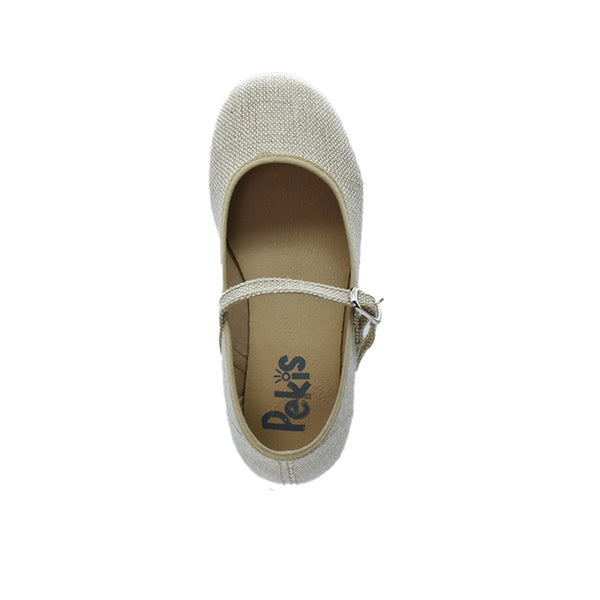 Merceditas Pekis de Lino Beige con Hebilla para Niña