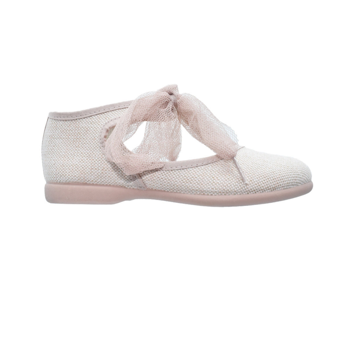 Zapatos de niña en lino con moño de tul – Tokolate