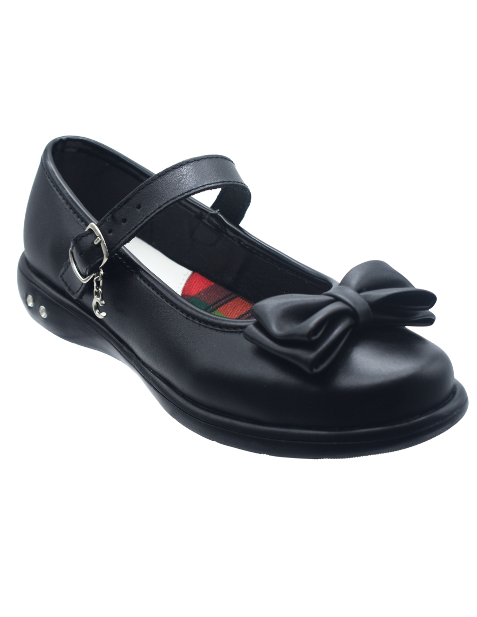Zapato Escolar Chabelo Negro Con Hebilla y Moño para Niña