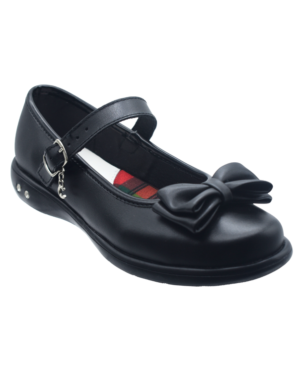 Zapato Escolar Chabelo Negro Con Hebilla y Moño para Niña