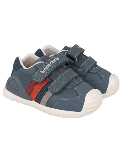 Zapato Biomecanics Botin Doble Franjas Con Velcro Azules para Niño