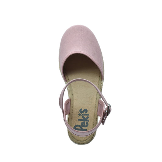 Zapato de niña tipo valenciana con cuña en lino rosa – Pekis