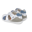 Sandalia Niño Con Velcro Blanco y Azul BIOMECANICS