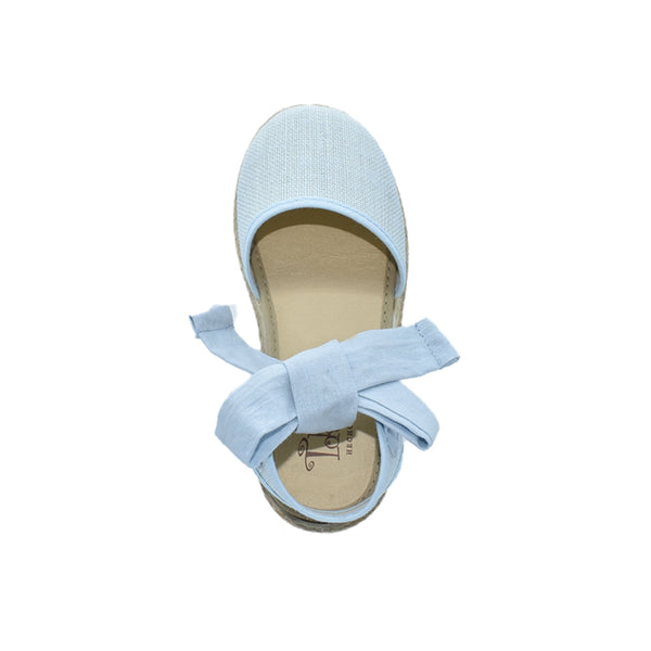 Zapatos Tokolate Tipo Valenciana en Lino Azul con Lazo para Niños (Unisex)