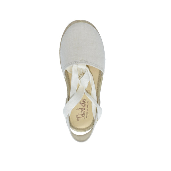 Zapato tipo valenciana en lino crudo con cintas – Tokolate