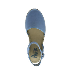 Zapato de niña tipo valenciana con cuña en lino celeste – Pekis