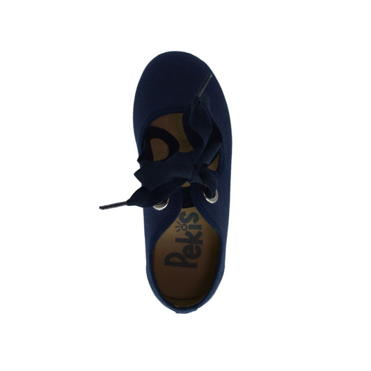 Zapato de niña con cintas en lona azul marino – Pekis