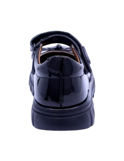 Zapato Coqueta Escolar Charol Moño Con Velcro Negros para Niña
