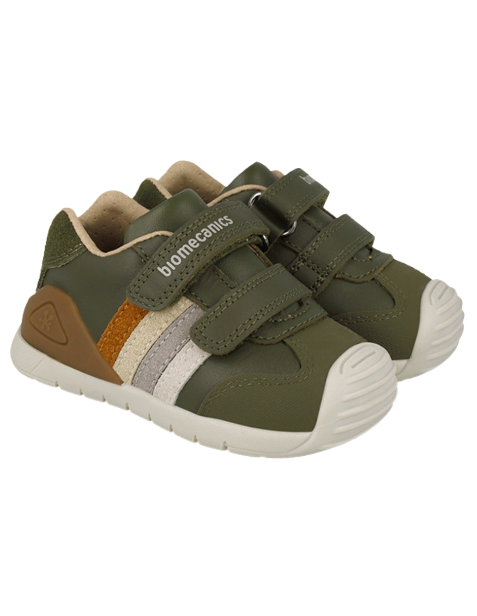 Zapato Biomecanics Botin Doble Franjas Con Velcro Verdes para Niño