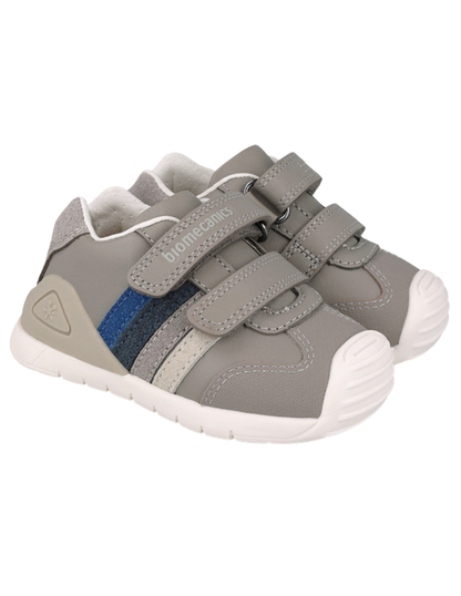 Zapato Biomecanics Botin Doble Franjas Con Velcro Grises para Niño