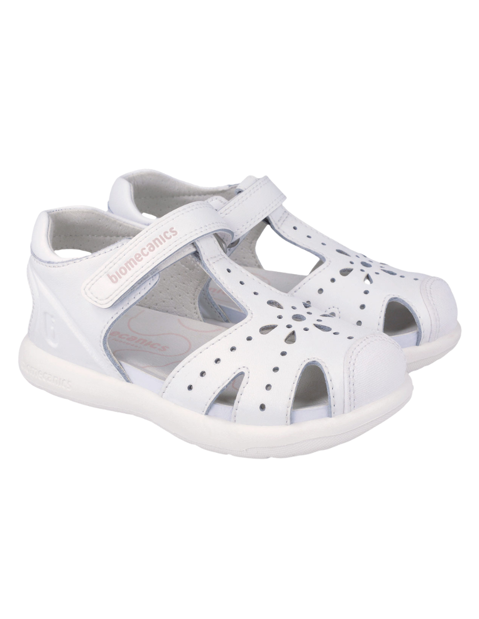 Sandalia Biomecanics Blanco con Puntera/Calada y Velcro para Niña