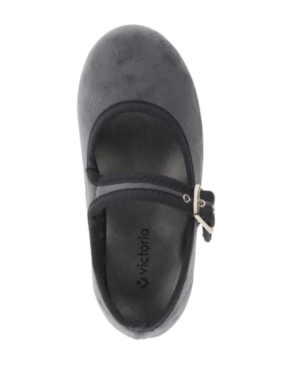 Balerina Victoria Gris Terciopelo con Hebilla para Niña