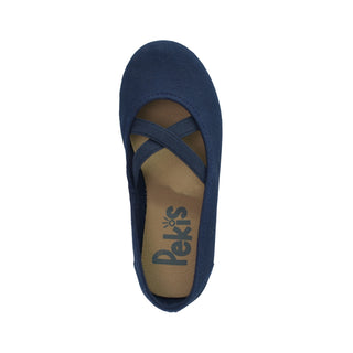 Zapato de niña en lona azul marino con elásticos cruzados – Pekis