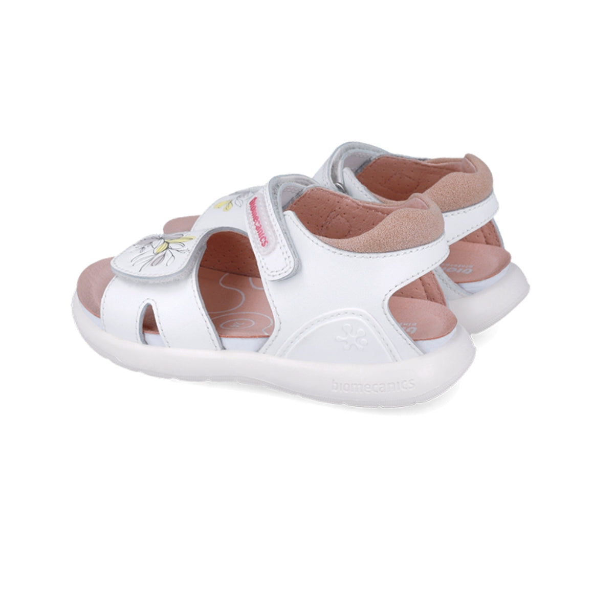 Sandalia Niña Piel Blanca con Doble Velcro - BIOMECANICS